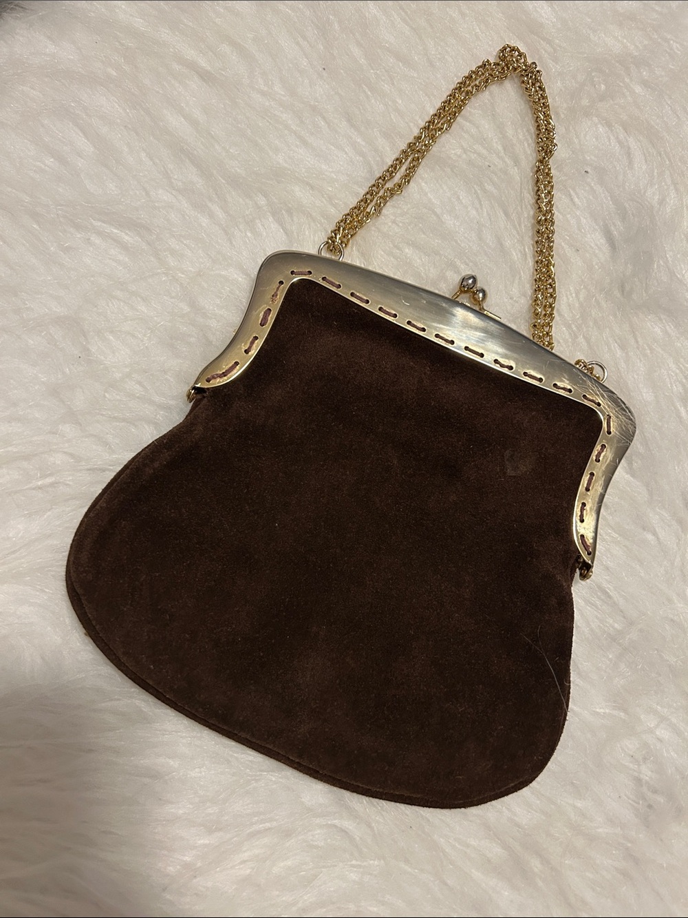 Vintage-Magid made in Italy Brown Suede Chain Handle kiss-lock Evening Bag